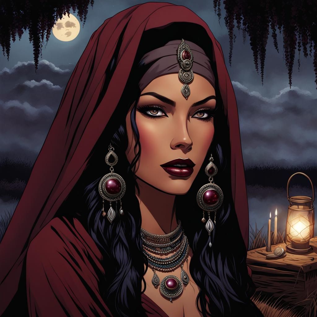 Fantasy Gypsy Camp in Comic Book Style