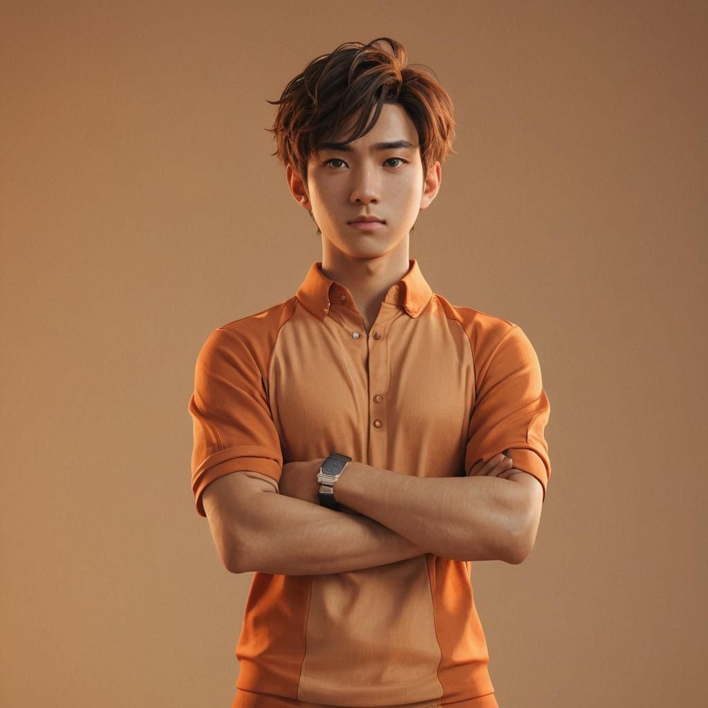 Anime-Inspired 3D Art: Young Man in Orange