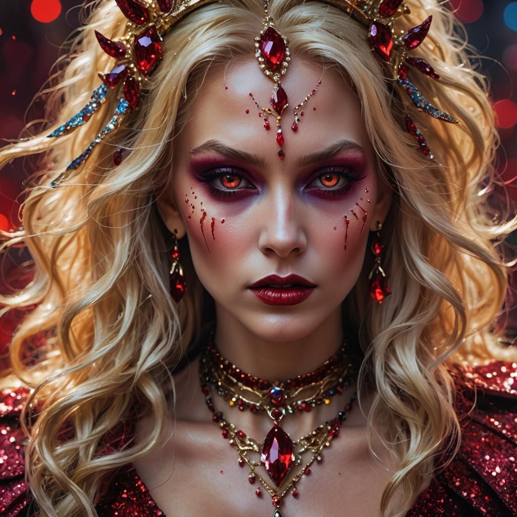 Fantasy Sorceress Portrait with Rubies and Glitter