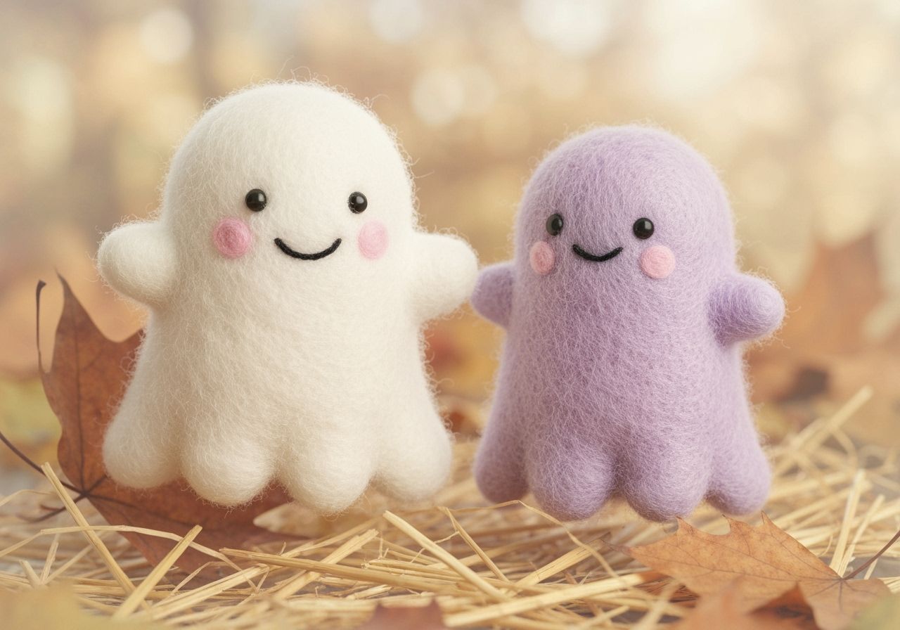 Cute Woolen Ghosts in Autumn Scene