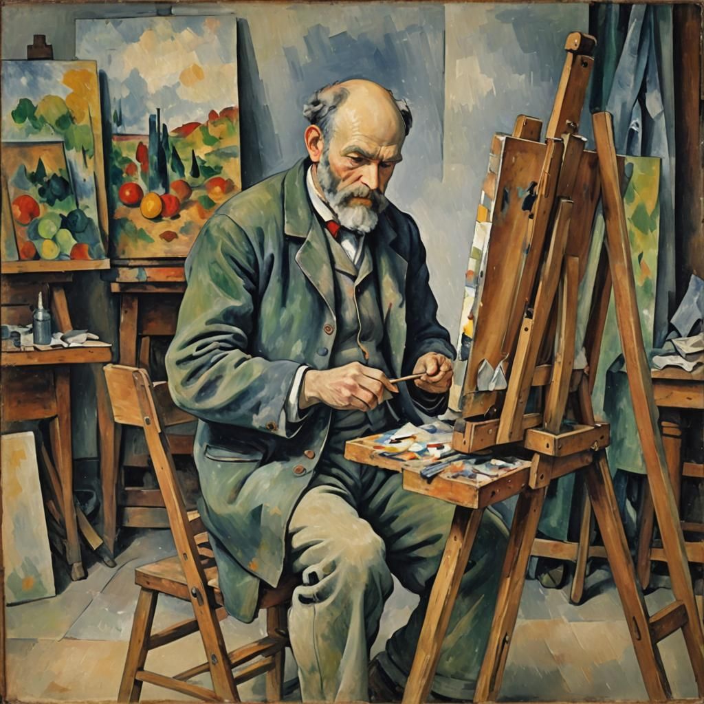 Artist in His Workshop Painting a Masterpiece