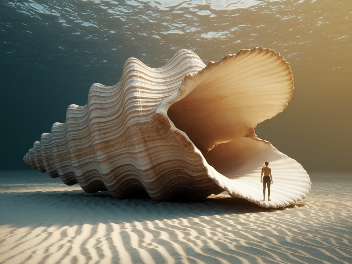 Giant Seashell Home on Ocean Floor