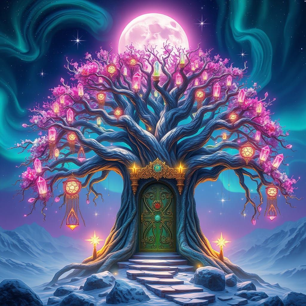 Ethereal Tree of Life with Celestial Castle Door