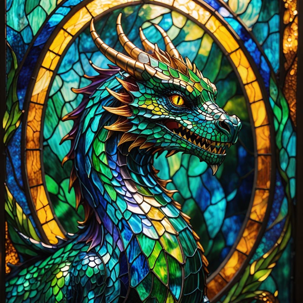 Luminous Stained Glass Dragon Art