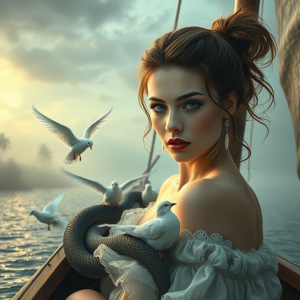 Baroque Surreal Art: Woman in Maldives Storm