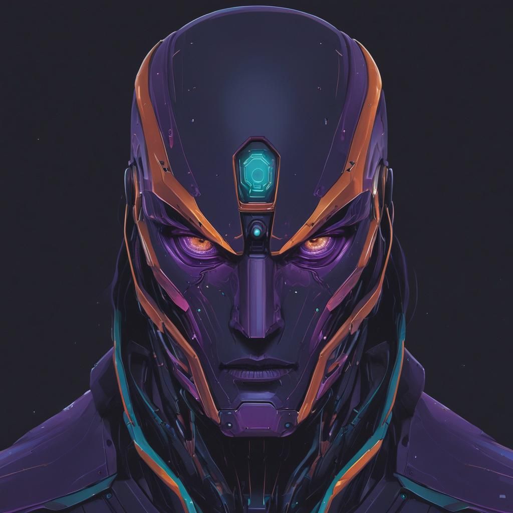 High-Tech Robot Portrait in Graphic Illustration Style