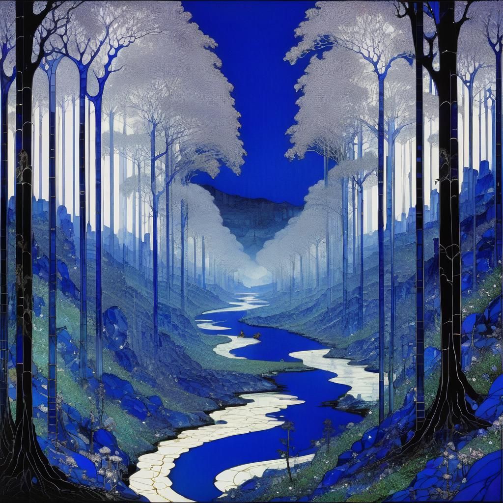Mythical River Winding Through Crystal Forest
