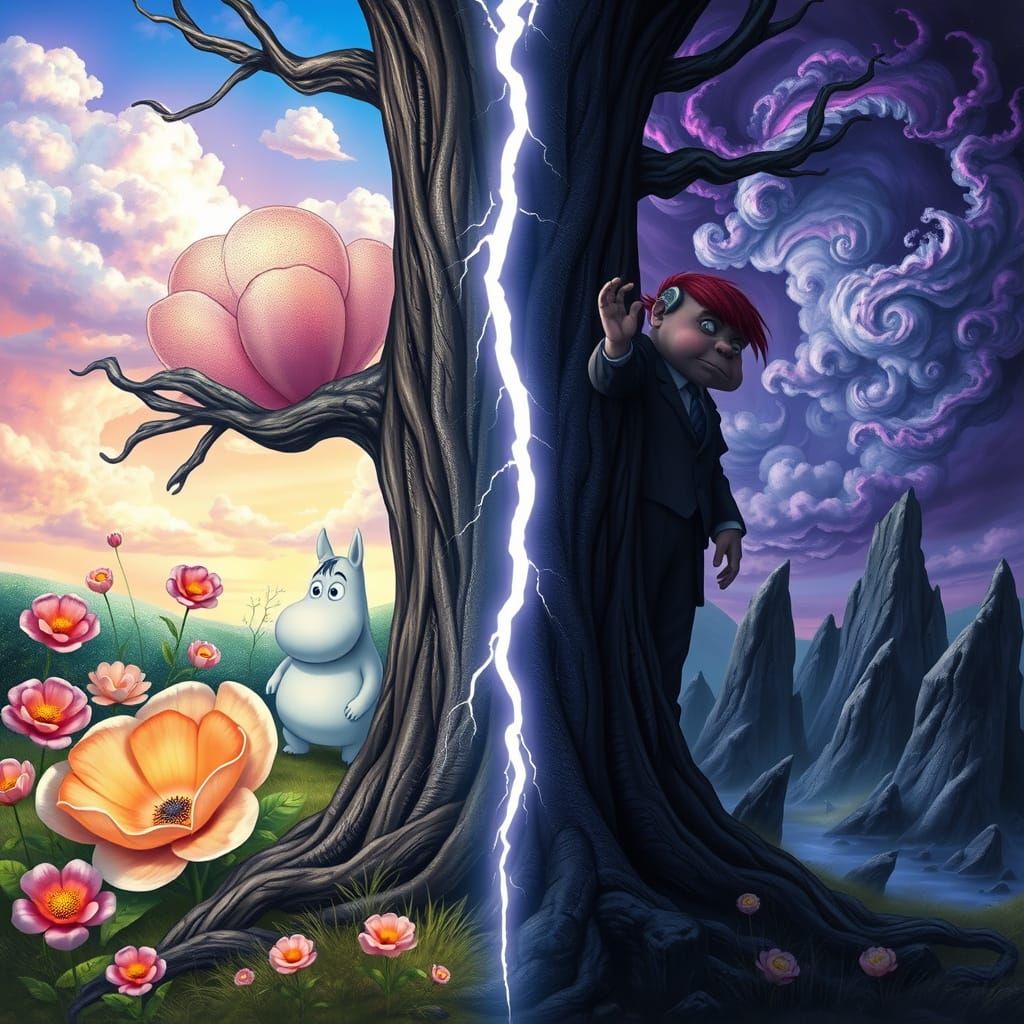 Moomin and Evil Politician Worlds Divided by Lightning