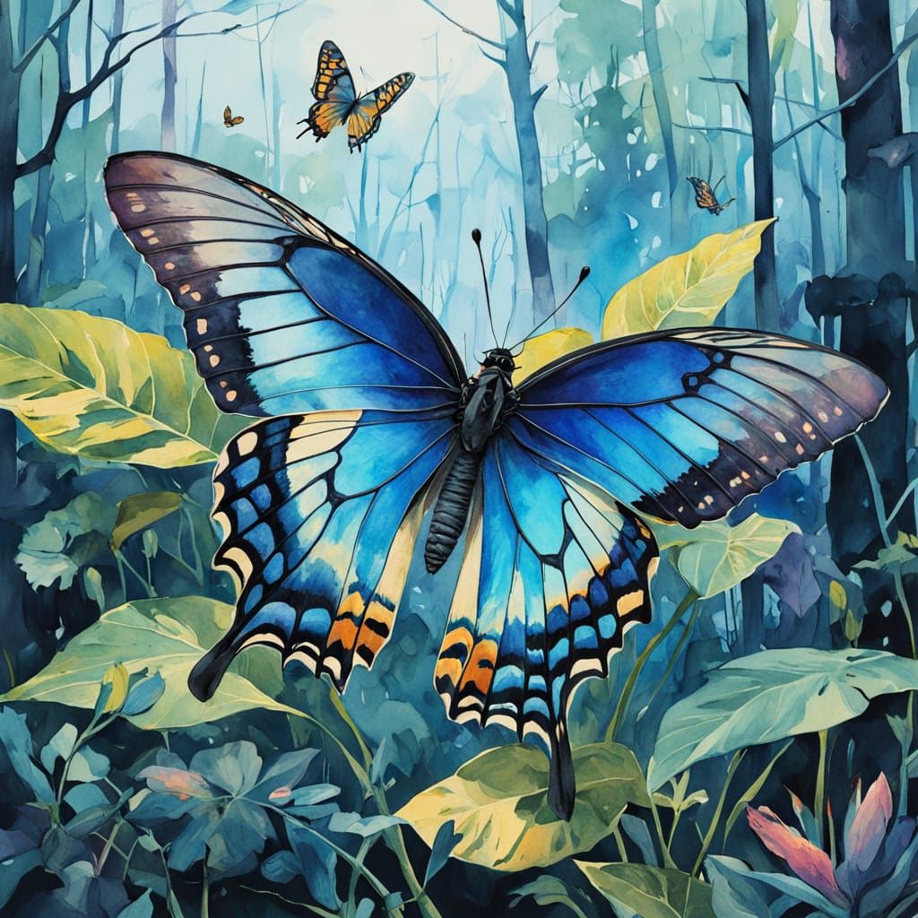 Great Swallowtail Butterfly in Vibrant Watercolor
