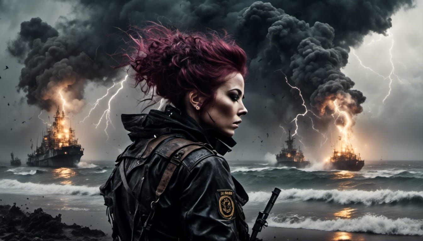 Trashpunk Commander Summons Lightning Over Stormy Sea