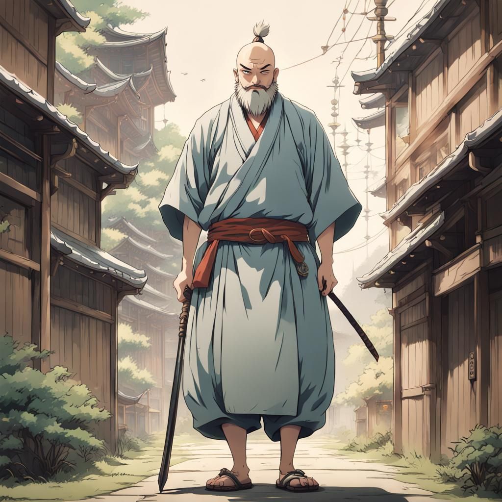 Samurai Tattoo Portrait in Studio Ghibli Anime Style