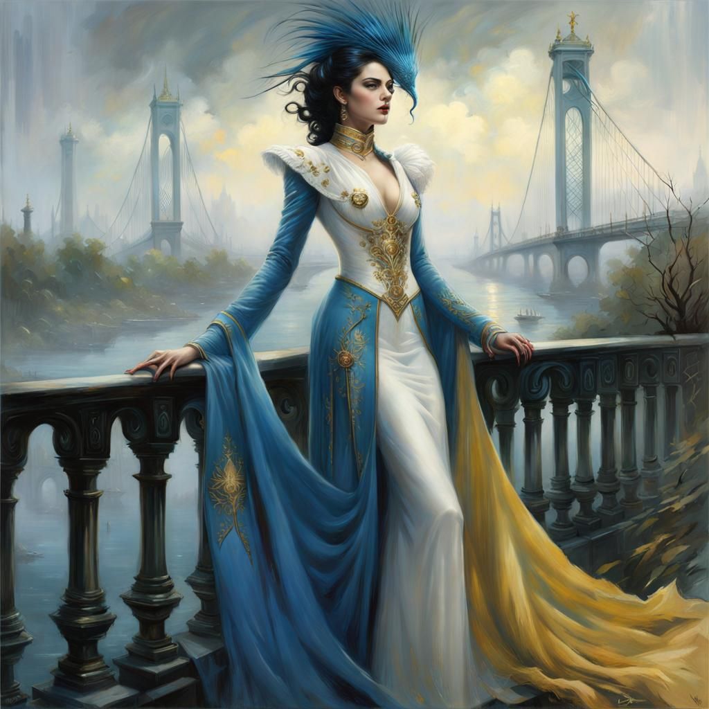 Venezuelan Beauty on Bridge in Hyperreal Style