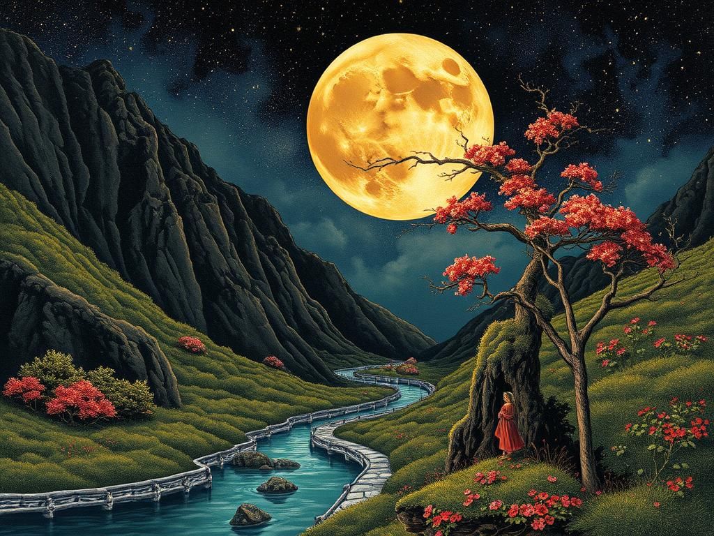 Surreal Landscape with Cloisonné and Velvet Textures