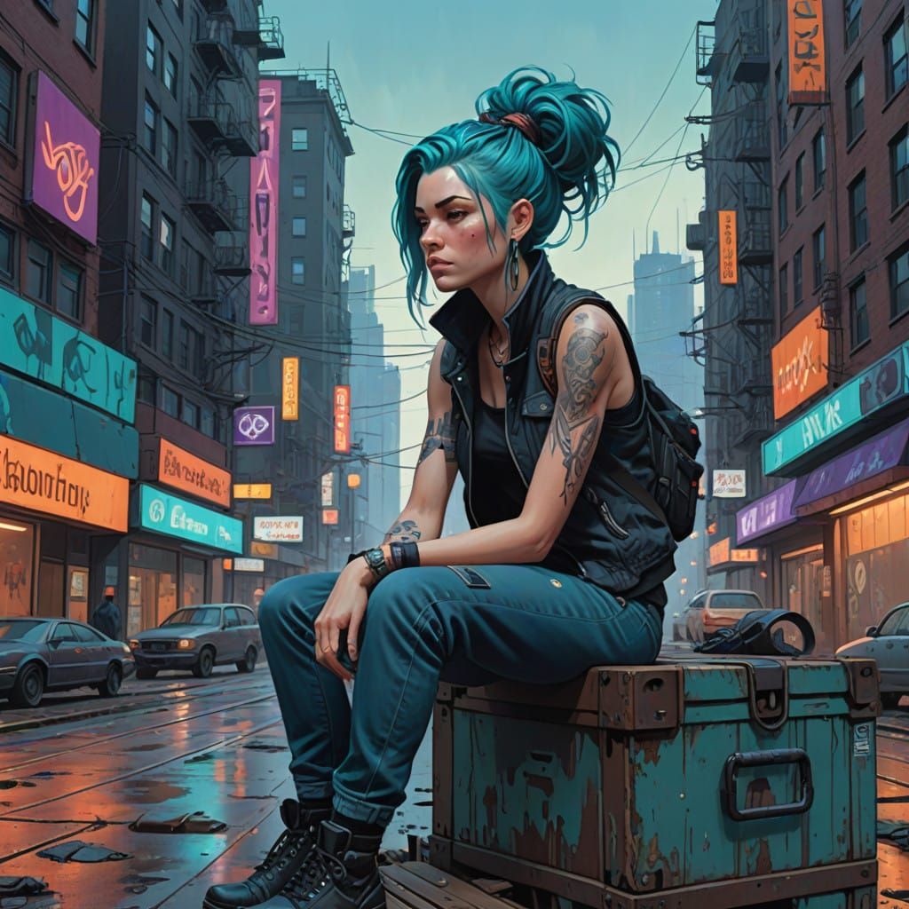 Cyberpunk Goddess in Neon Cityscape