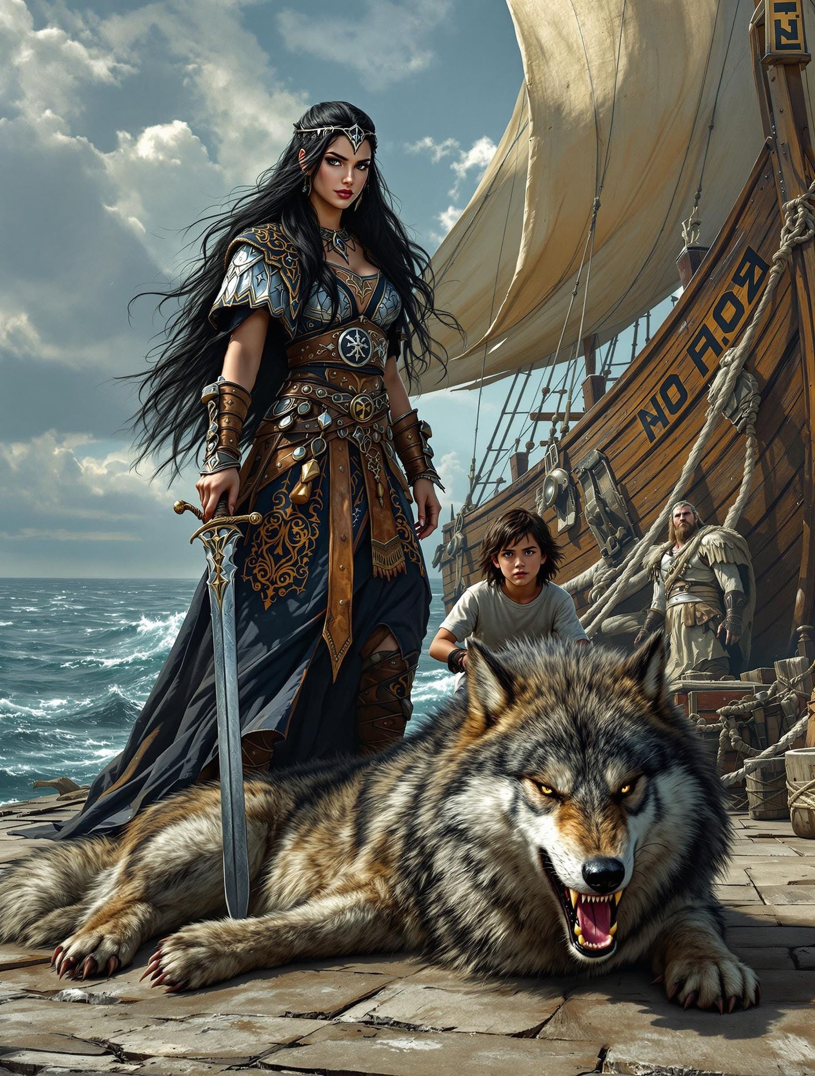 Viking Princess with Warrior on Pier, Norse Legend