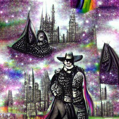 Gothic Space Wizard Cowboy Overlord in Stipple Style