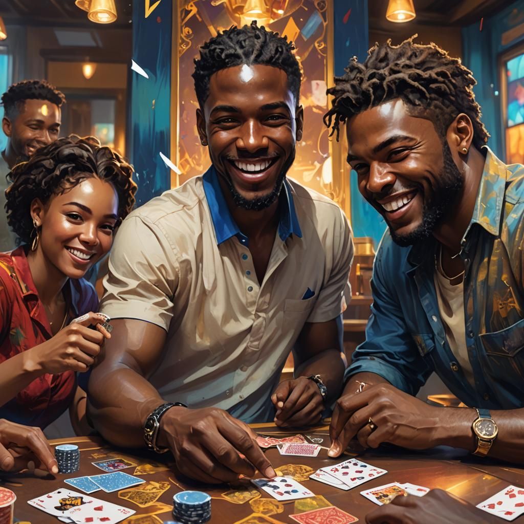 Vibrant Splash Art of Men Playing Cards