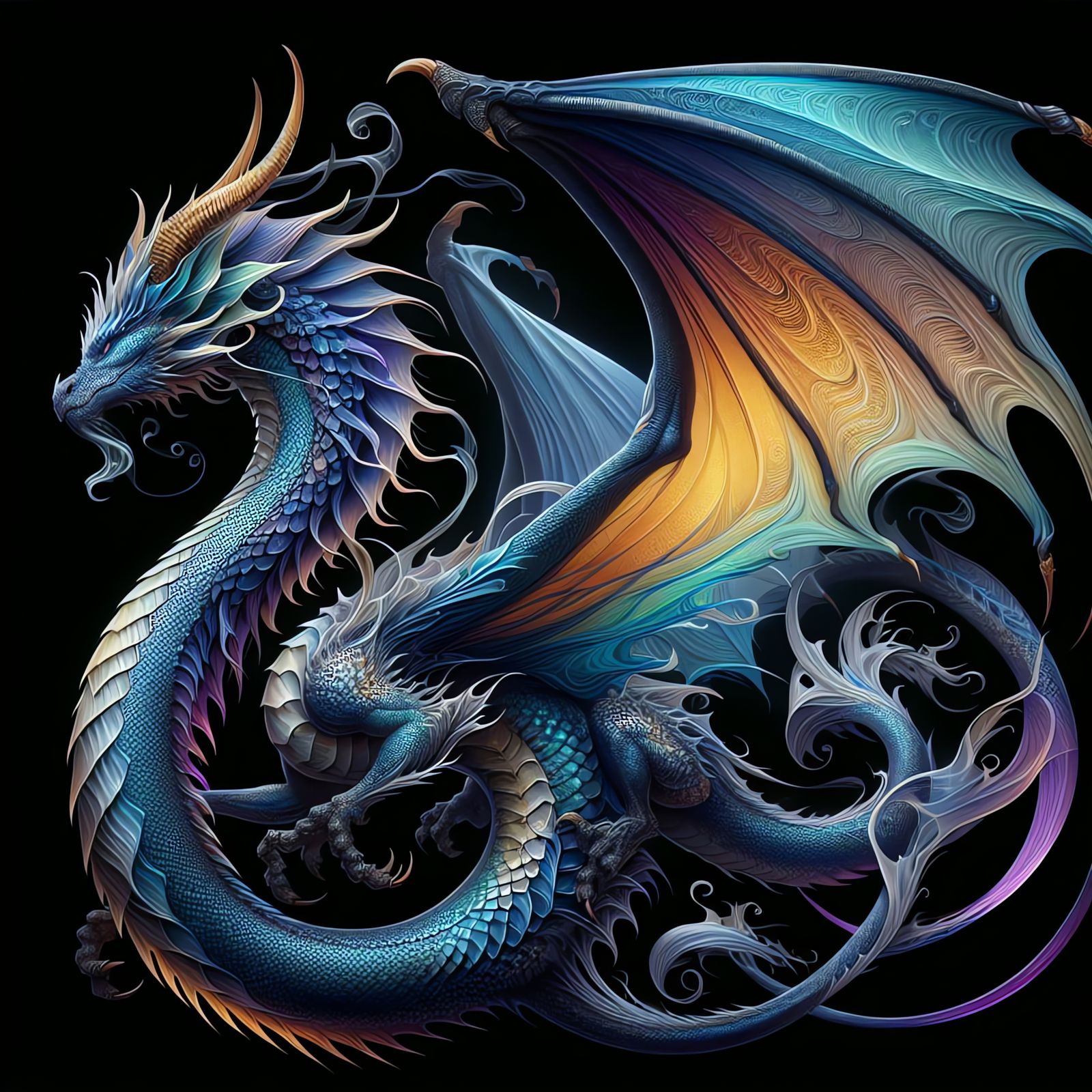 Azure Dragon in Flight: A Digital Illustration