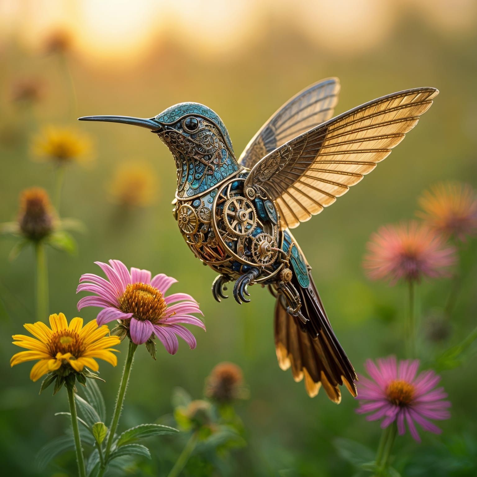 Mechanical Hummingbird in Art Nouveau Steampunk Style