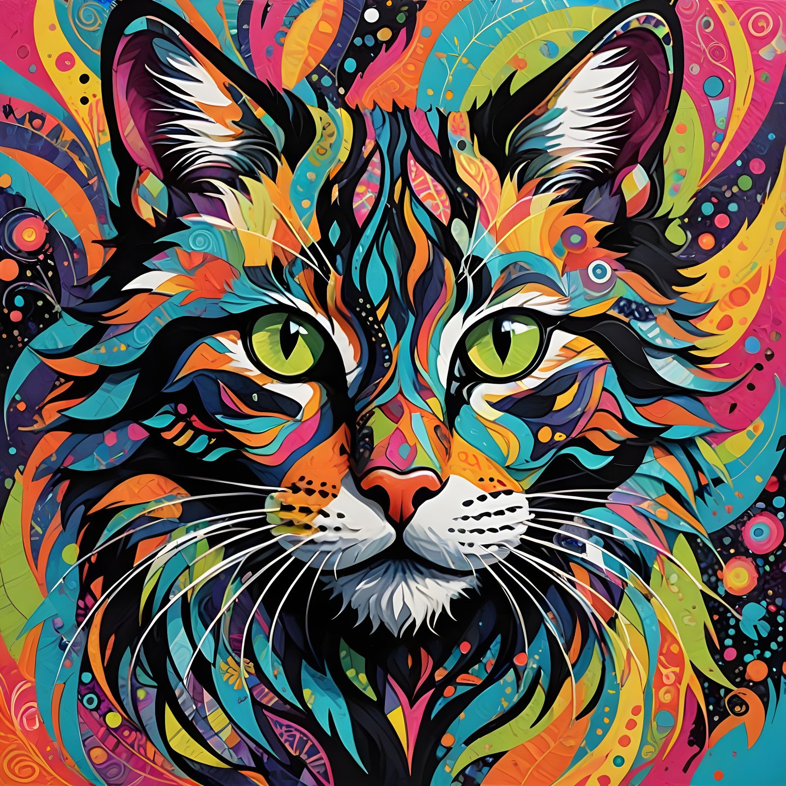 Abstract Feline Portrait in Vibrant Cut-Paper Collage