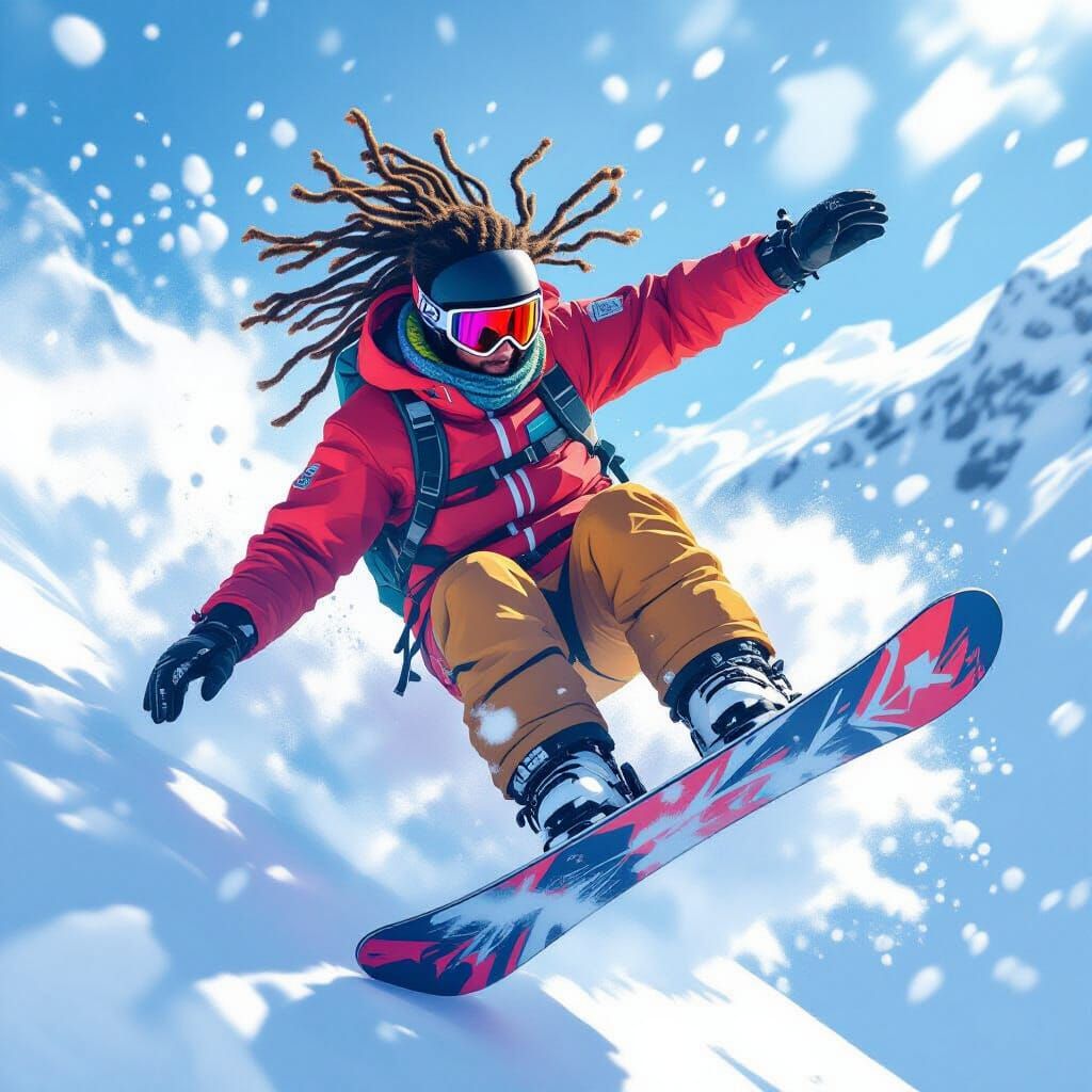 Snowboarder's Acrobatic Flight: Dynamic Winter Art