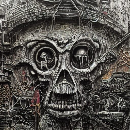 Goth Art Mural with Urban Textures and Bold Lines