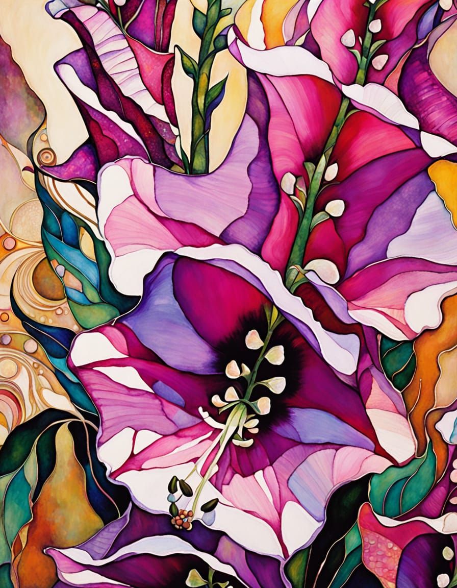 Abstract Pink Foxglove Macro Art in Expressionist Style