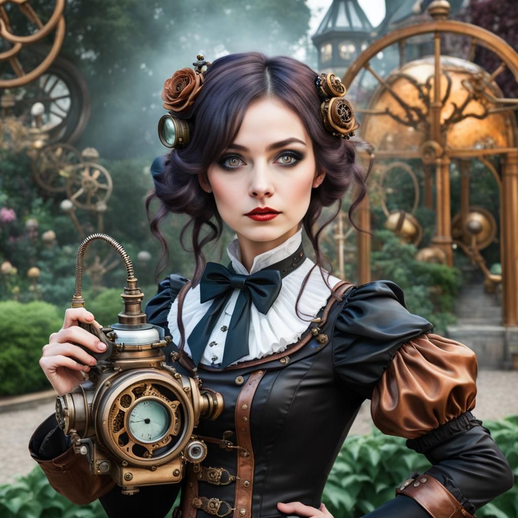 Steampunk Jumping Spider with Monocle in Garden