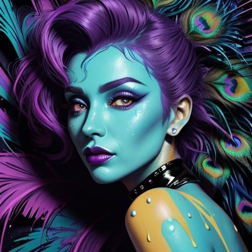 Magenta Peacock Woman in Fauvist Pop Surrealism