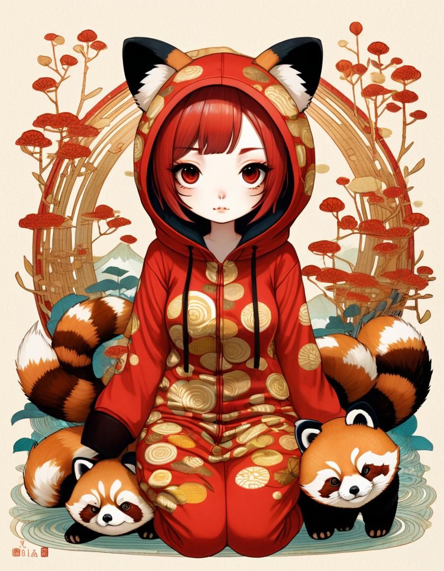 Girl in Red Panda Kigurumi Art