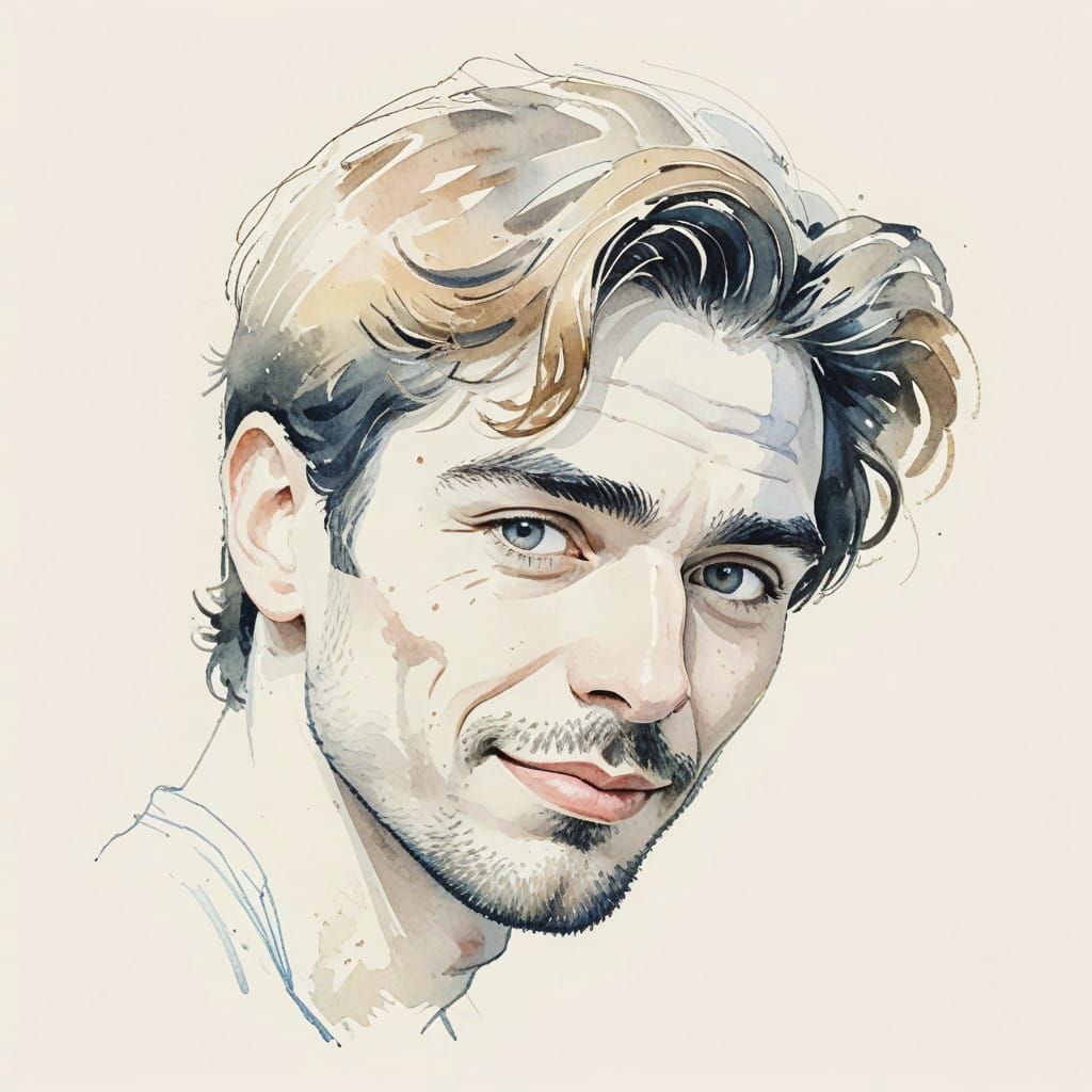 Surreal Neo-Impressionist Portrait of Smug Young Man