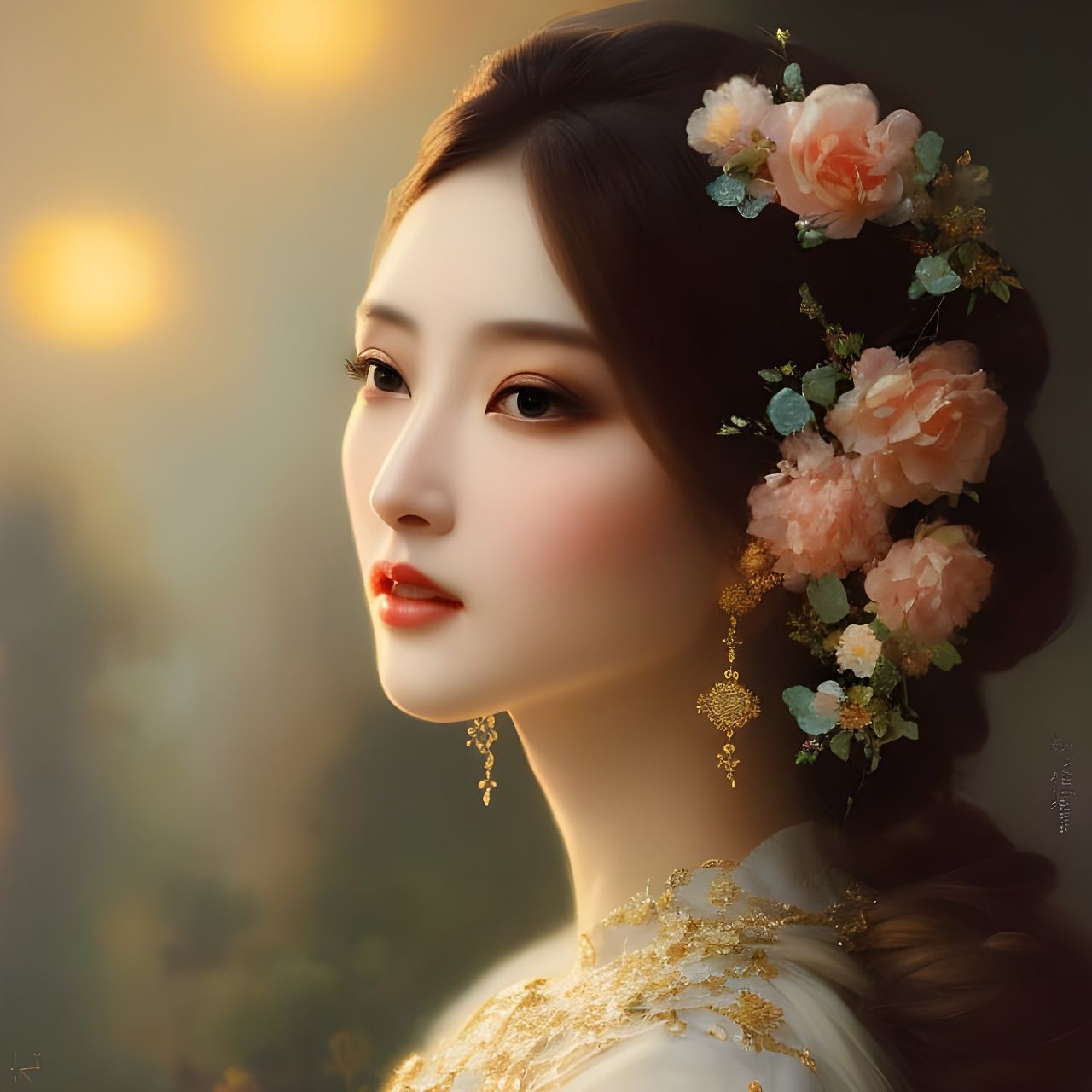 Elegant Princess Portrait in Floral Lace Art