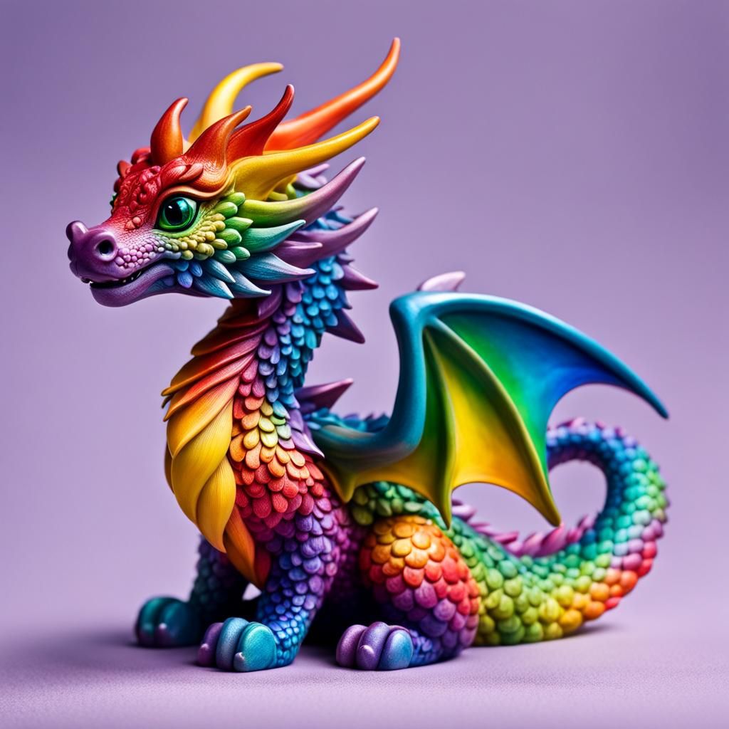 Rainbow Dragon Figurine in Hyperrealistic Splash Art
