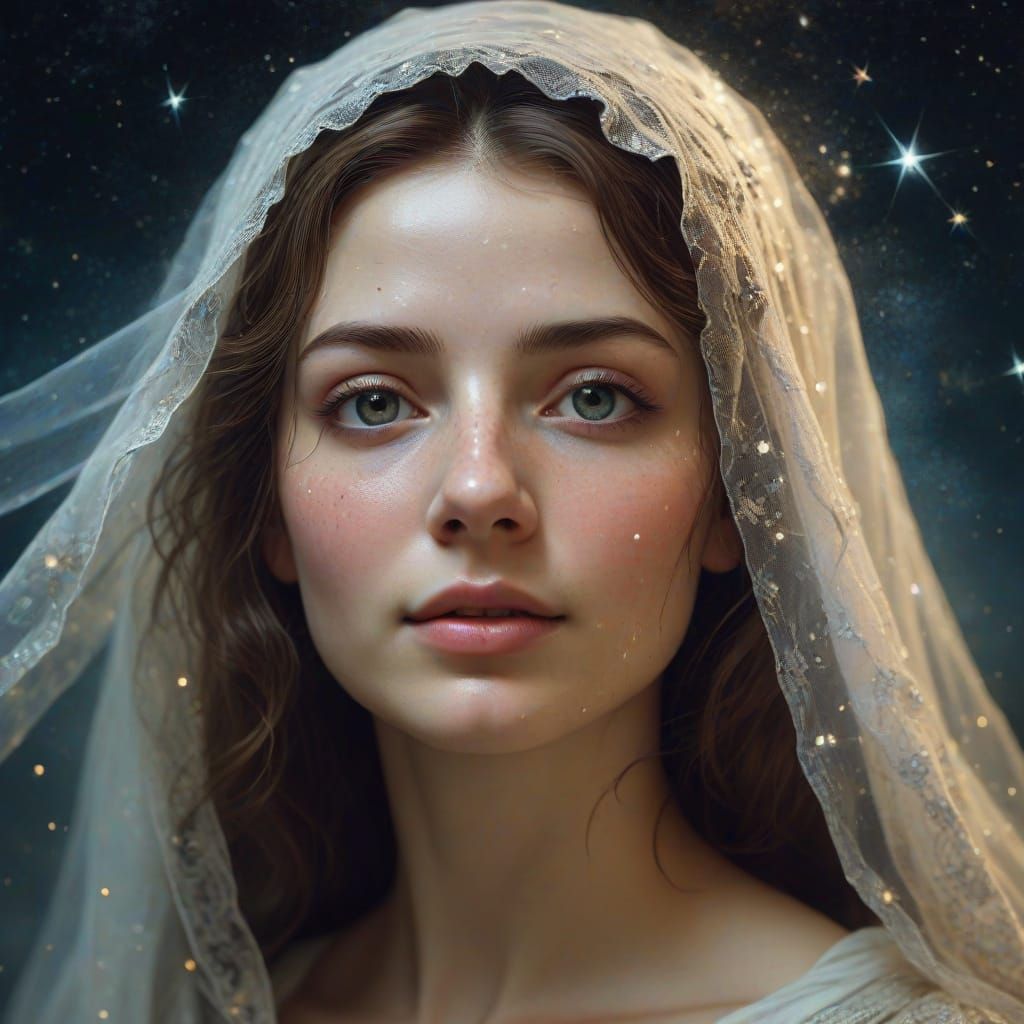 Cosmic Goddess Emerges from Celestial Mist