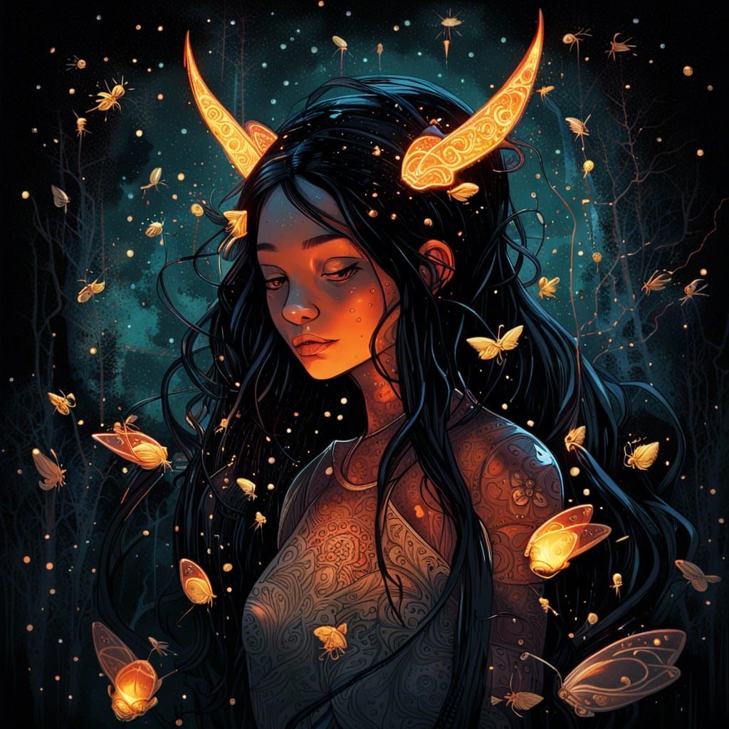 Fiery Embrace: Girl and Demon in Digital Art