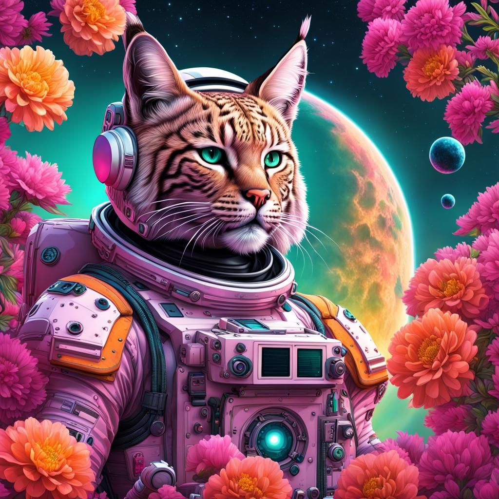 Solarpunk Bobcat Astronaut in Space