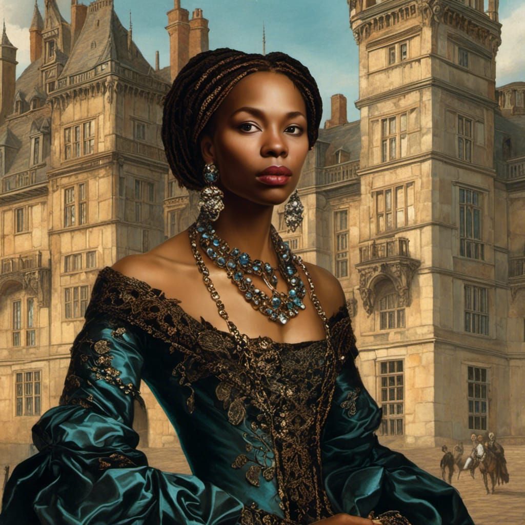 Elegant Black Woman in Holbein-Style Portrait
