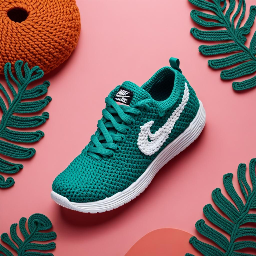 Crochet Nike Sneakers with Decorative Background