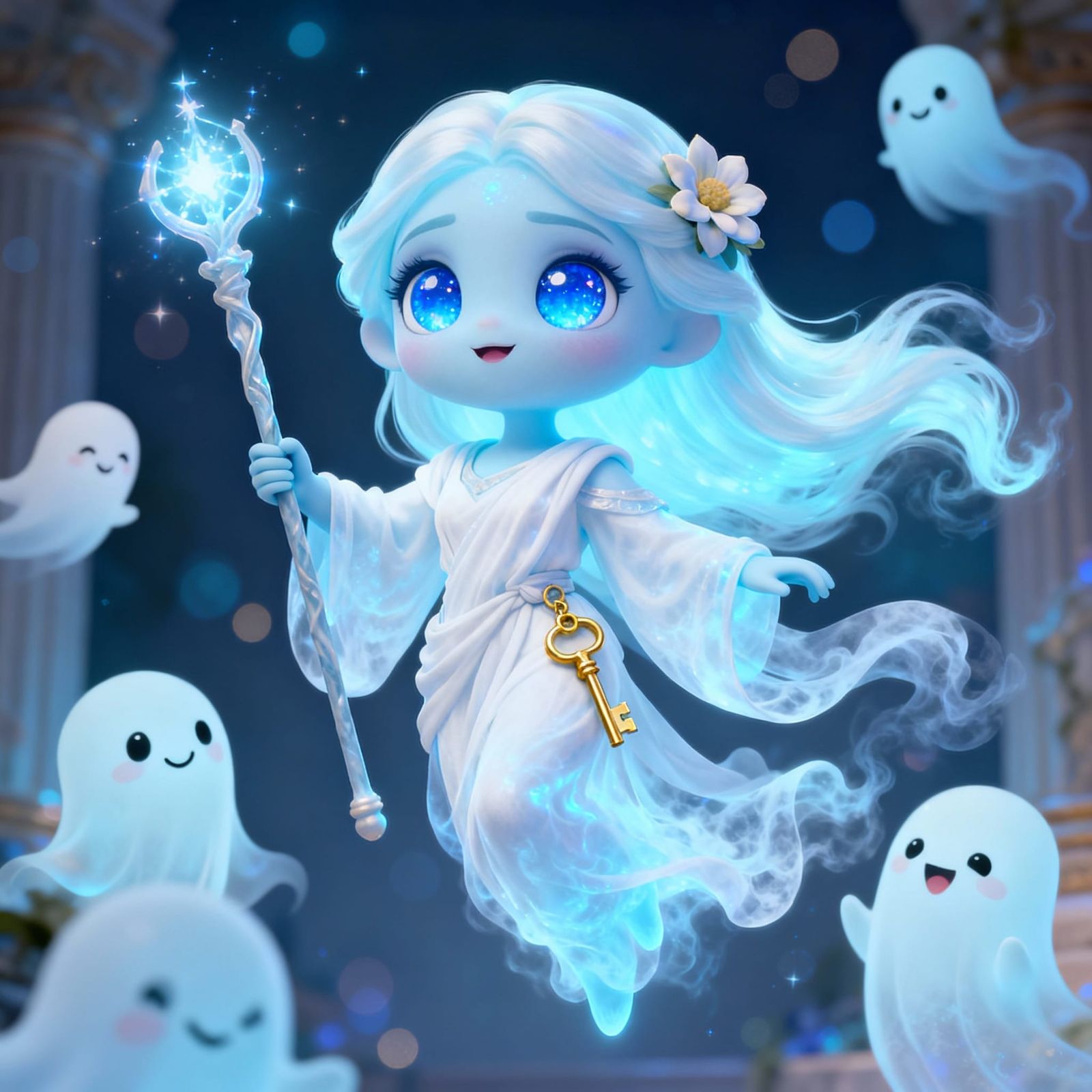 Ghostly Greek Goddess Aidia with Large Sparkling Eyes in 3D ...