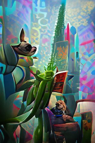 Psychedelic Space Dog Reading: Renaissance Impasto Painting