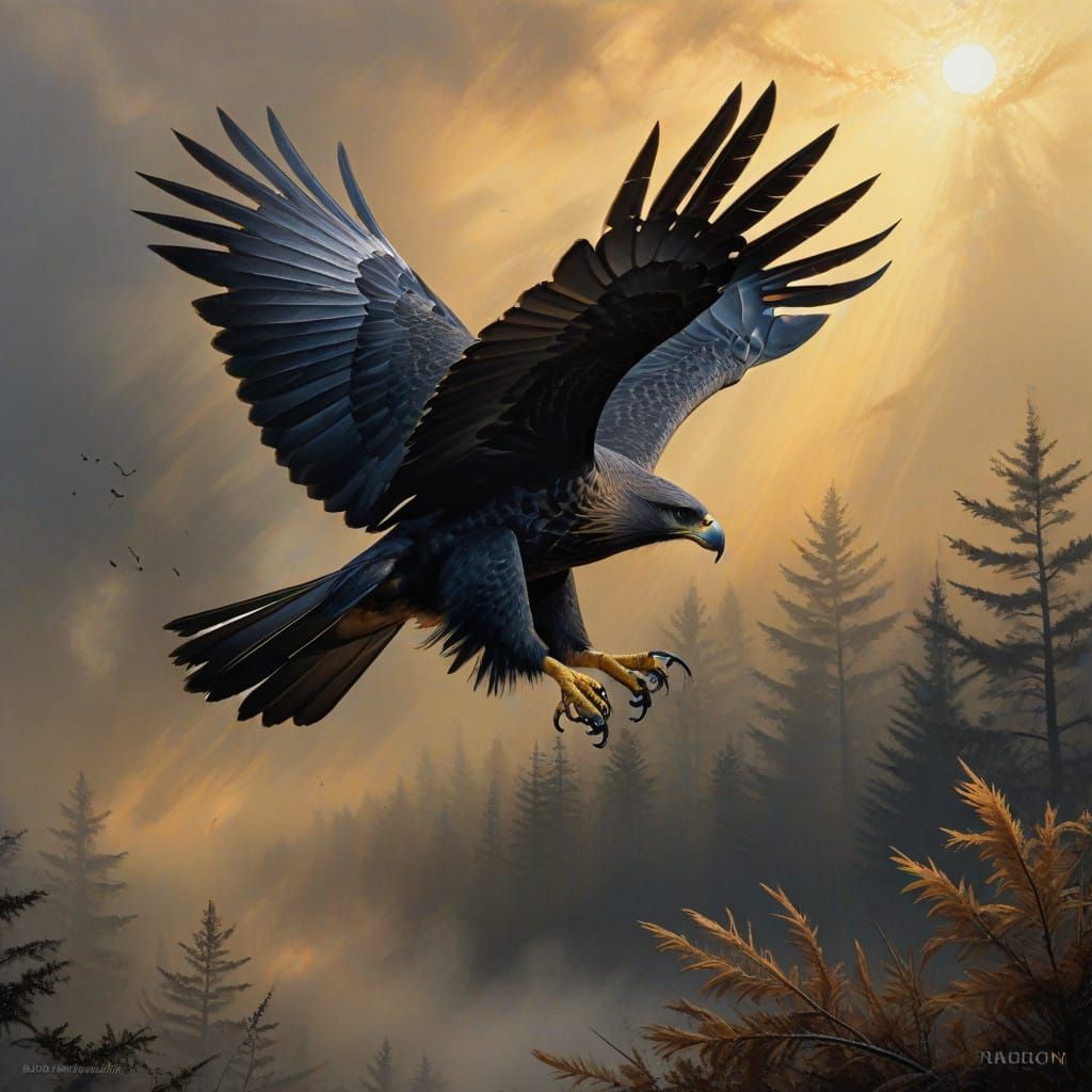 Wildlife Realism Hawk in Flight Soars Through Golden Light