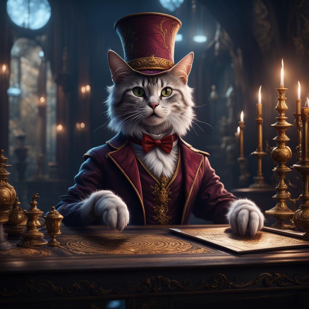 Fantastical Magician Cat in Detailed Matte Painting