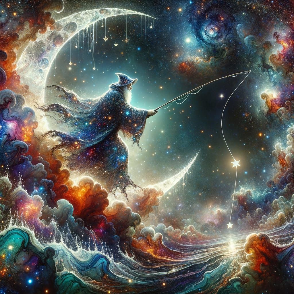 Cosmic Fisherman Casting Line into Nebula Sea