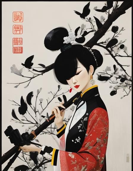 Woman in Wu Guanzhong Inspired Abstract Style