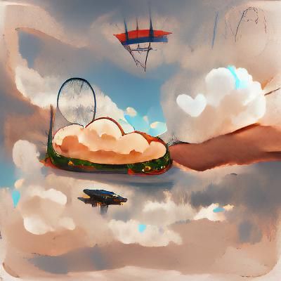 Airship Among the Clouds in a Distant Landscape