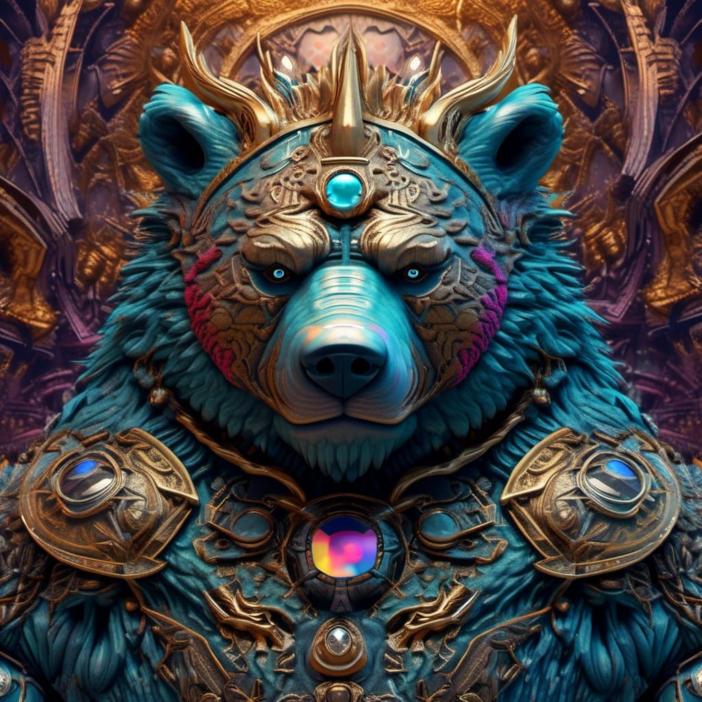 Intricate Bear Demon Portrait in Holographic Style