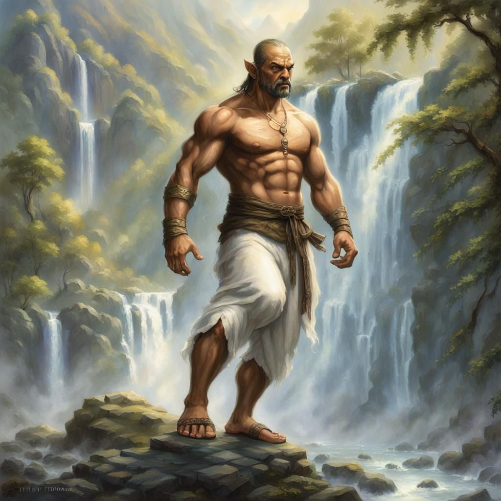 Half-Orc Monk in Ethereal Fantasy Style