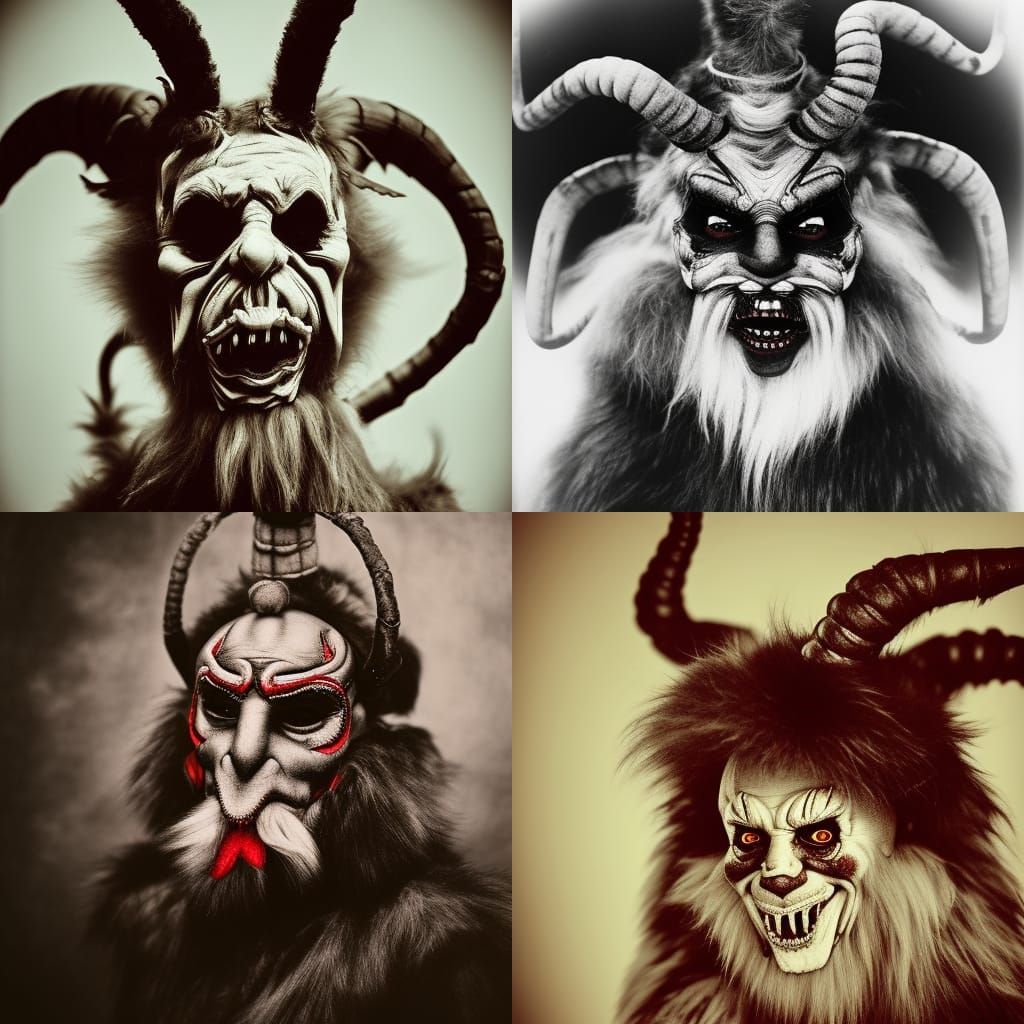 Hyperrealistic Krampus Portrait in Analog Photography Style