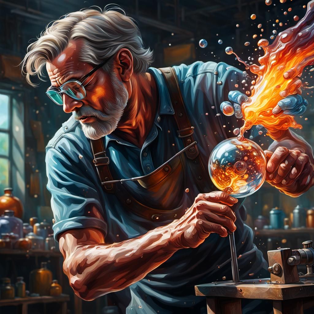 Hyperrealistic Glass Blower at Work in Color