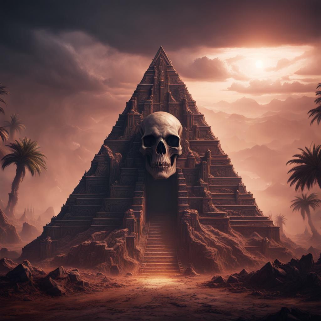 Evil Pyramid with Skull Entrance: Fantasy Concept Art